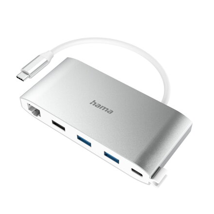 Hama USB-C hub, Multiport, 8 pripojení, 3x USB-A, 2x USB-C, VGA, HDMI, LAN