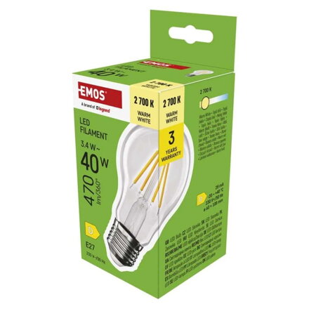 EMOS LED žiarovka Filament A60 3,4 W, ZF5D22